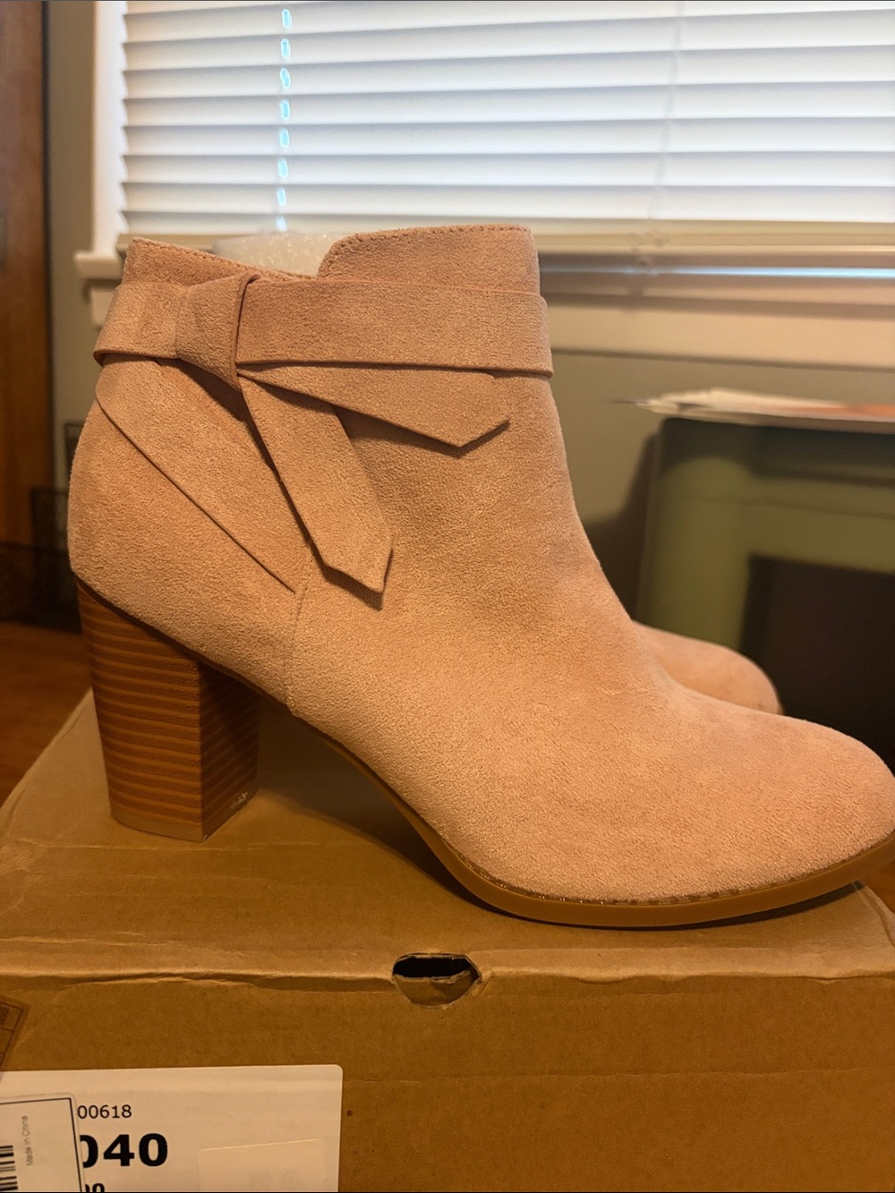 Women's Blush Suede Ankle Bootie with Knot Detail